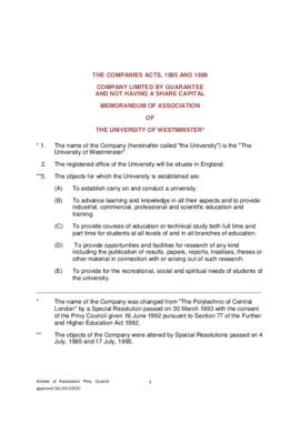 Memorandum of Association of University of Westminster